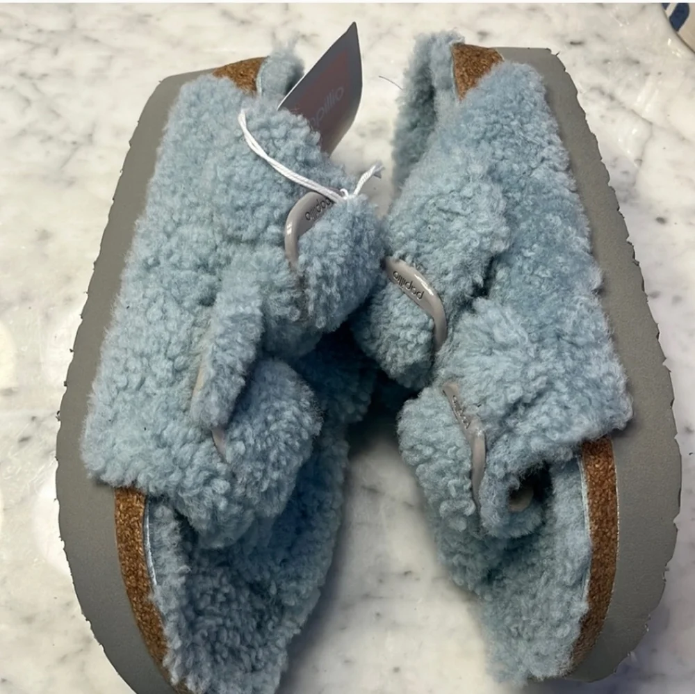 Birkenstock Papillio Arizona Big Buckle Shearling Sandal Blue - Picture 3 of 5